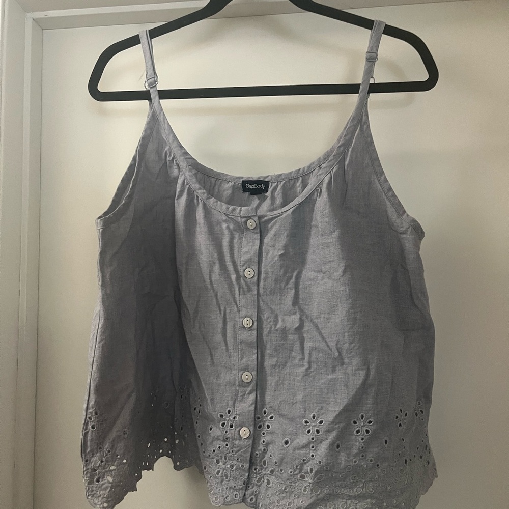GAP Grey Eyelet-Trim Linen Cami Pajama Top